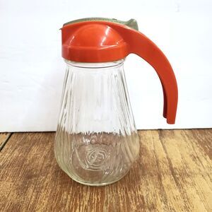 Vintage Federal Tool Corp Swirl Glass Syrup Pitcher Dispenser Orange Handle MCM